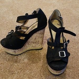 Black Cork Buckle Wedges